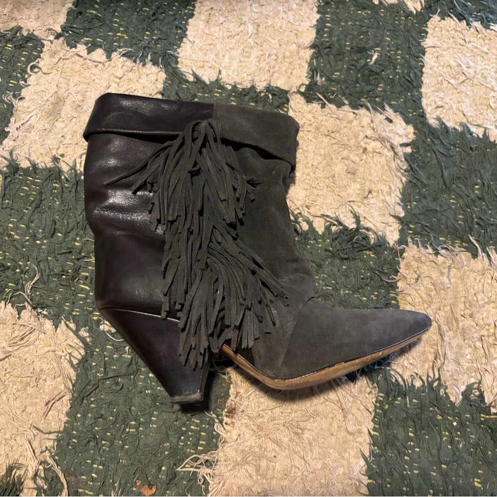 Isabel Marant Black and Gray Ankle Boots with Fringe